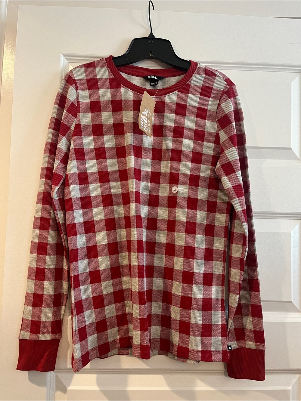 Eddie Bauer Infinity thermal crew Crimson plaid top tall large NEW NWT